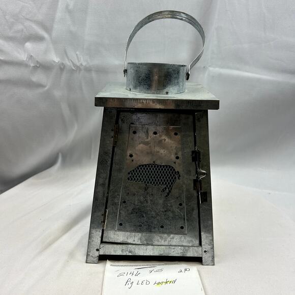 PIG Lantern aluminum candle light with lid 6 x 6 x 9" cut outs of wire with pigs - Picture 10 of 10